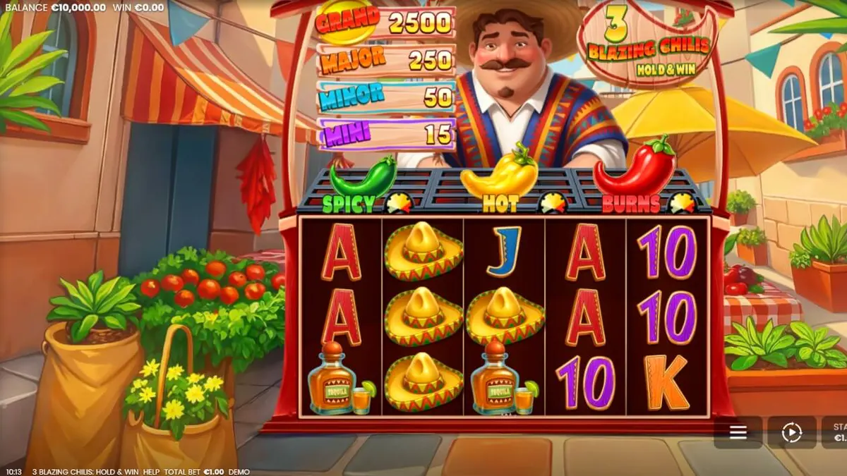 Tampilan visual slot 3 Blazing Chilis dengan tema fiesta Meksiko yang meriah
