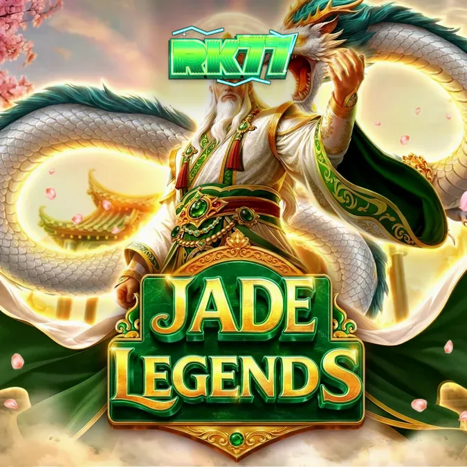 Tampilan visual grid permainan slot Jade Legends dengan elemen naga dan nuansa emas.